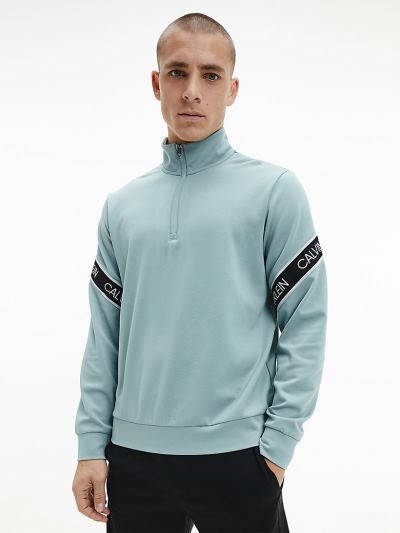 Calvin Klein Ruhák HU655579 | Calvin Klein Comfort Stretch Zip Neck Férfi Pulóver Zöld